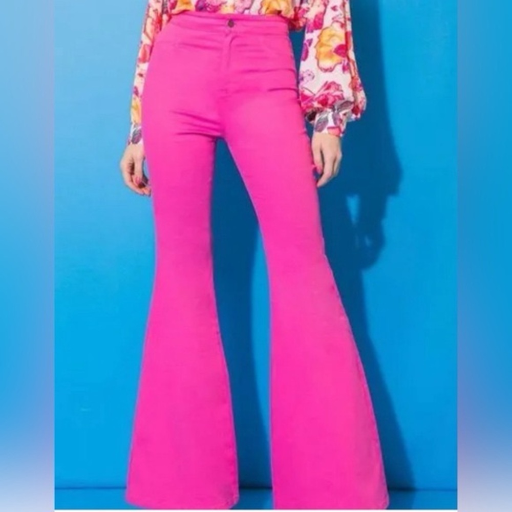 JC & JQ Bright hot Pink High-Waist flare bell bottom Jeans Size S